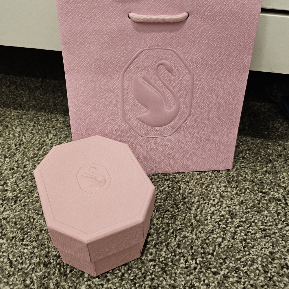 NEW Swarovski Pink Gift Bag And Box For Two Rings